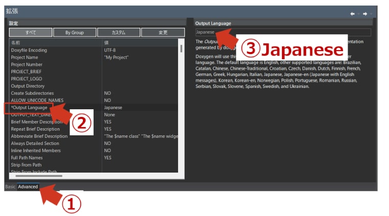 doxyfileの言語設定